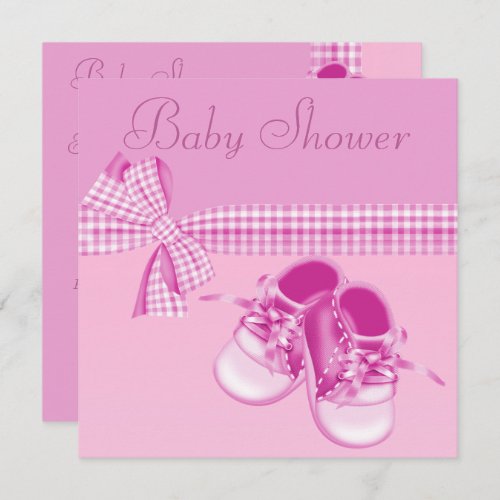 Cute Baby Girl Shower Pink Shoes  Elegant Ribbon Invitation