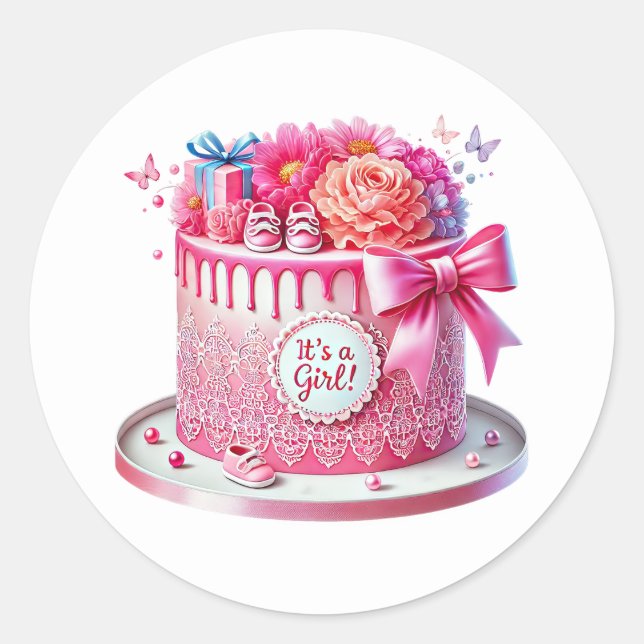 Cute baby girl shower sweet  classic round sticker (Front)