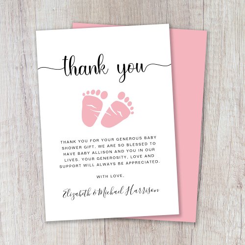 Cute Baby Girl Shower Thank You Card