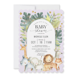 Cute baby girl shower with Safari themed purple Invitation