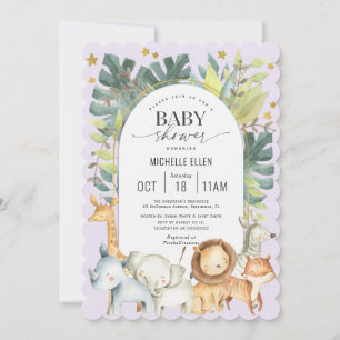 Cute baby girl shower with Safari themed purple Invitation