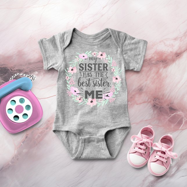 Cute Baby Girl Sister Boho Typography Baby Bodysuit (Creator Uploaded)