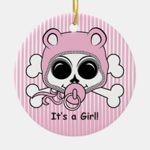 Cute Baby Girl Skull Ceramic Ornament