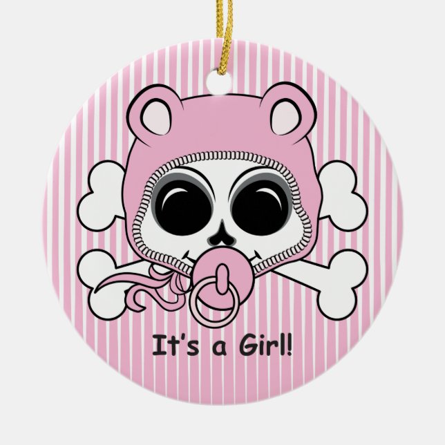 Cute Baby Girl Skull Ceramic Ornament (Front)