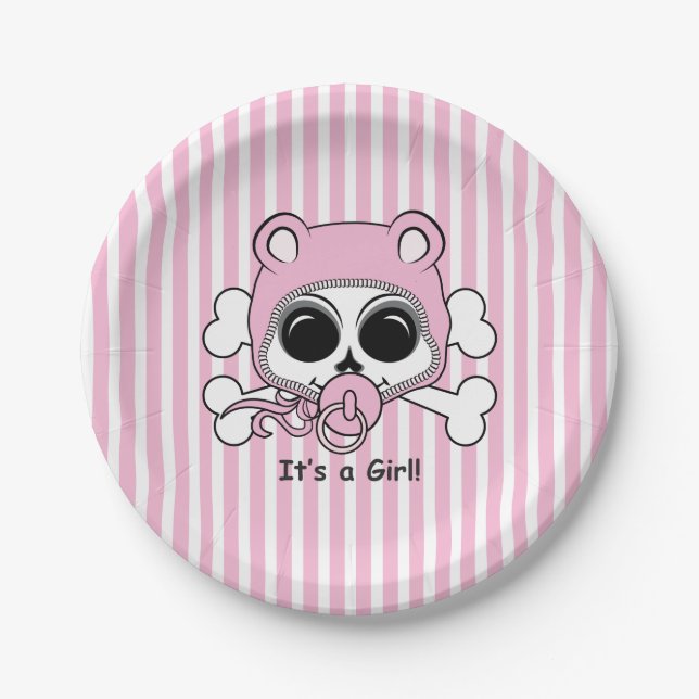 Cute Baby Girl Skull Paper Plates (Front)