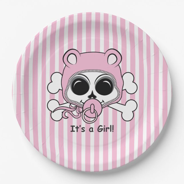 Cute Baby Girl Skull Paper Plates (Front)