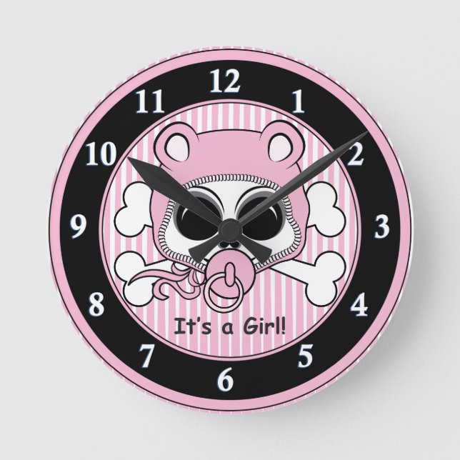 Cute Baby Girl Skull Round Clock (Front)