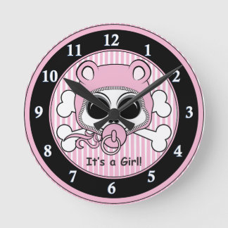 Cute Baby Girl Skull Round Clock