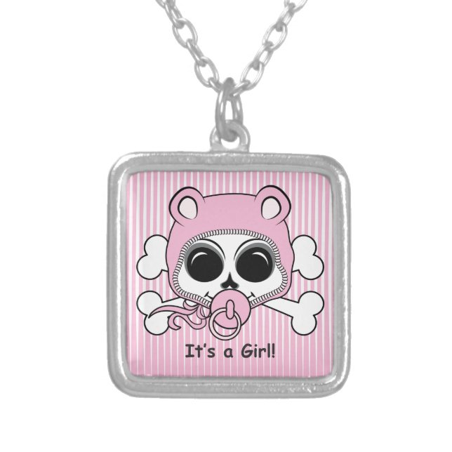 Cute Baby Girl Skull Silver Plated Necklace (Front)