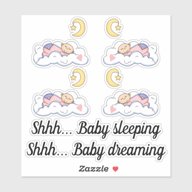 Cute baby girl sleeping on a cloud sticker (Sheet)