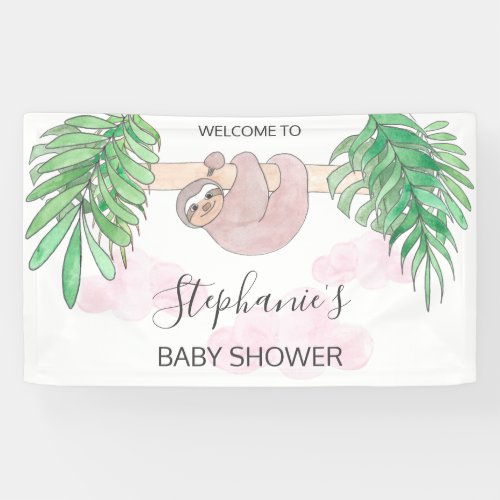 Cute Baby Girl Sloth Baby Shower Banner