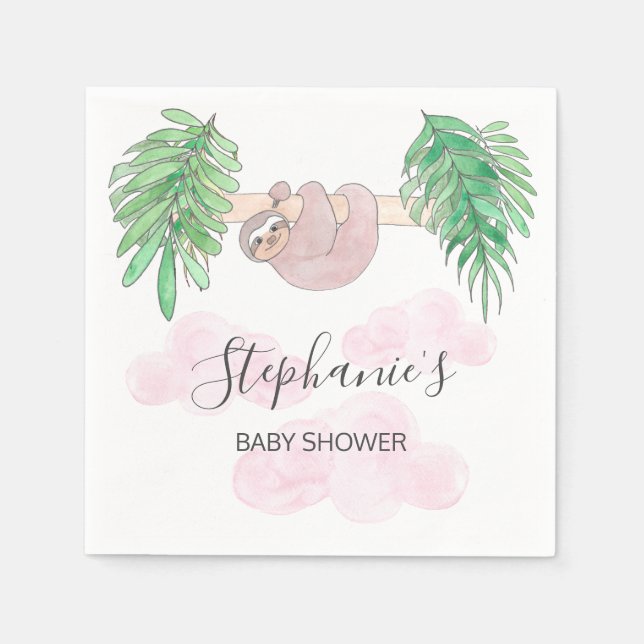 Cute Baby Girl Sloth Baby Shower Napkins (Front)