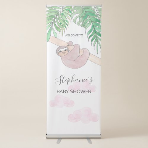 Cute Baby Girl Sloth Baby Shower Retractable Banner