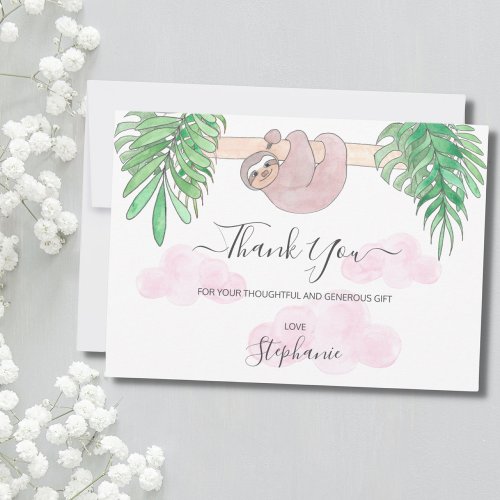 Cute Baby Girl Sloth Baby Shower Thank You