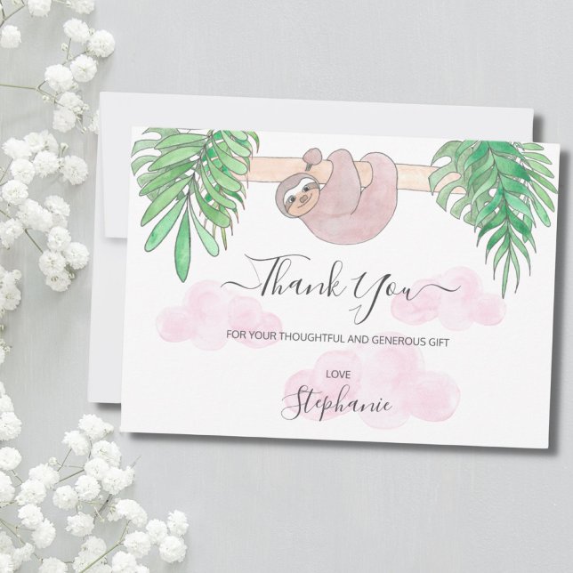 Cute Baby Girl Sloth Baby Shower Thank You (Creator Uploaded)