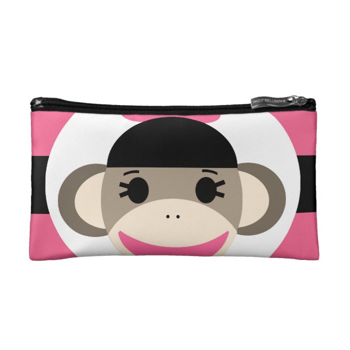 Cute Baby Girl Sock Monkey Black Pink Stripes Makeup Bags