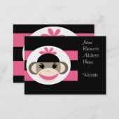 Cute Baby Girl Sock Monkey Black Pink Stripes Business Card (Front/Back)