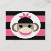 Cute Baby Girl Sock Monkey Black Pink Stripes Business Card (Back)