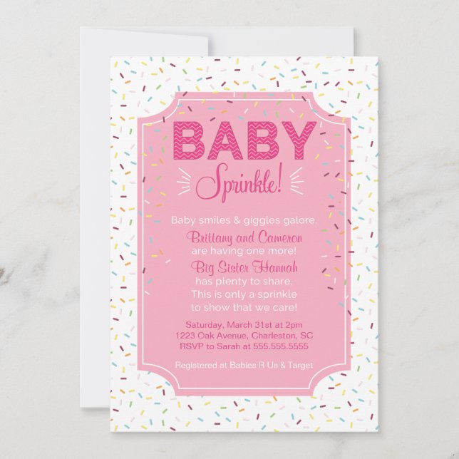 Cute Baby Girl Sprinkle Invitation (Front)
