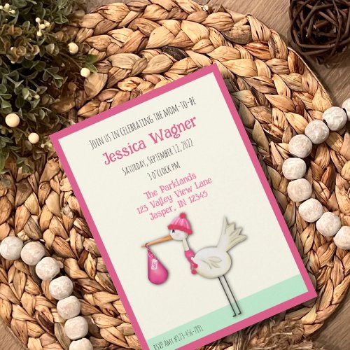 Cute Baby Girl Stork Inspirivity Shower Invite