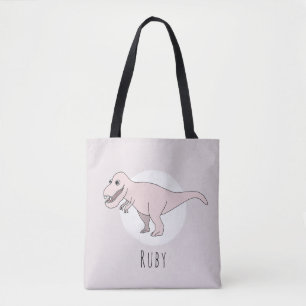 Cute Baby Girl T-Rex Dinosaur with Name Diaper Tote Bag