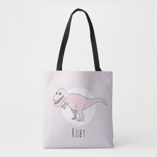 Cute Baby Girl T_Rex Dinosaur with Name Diaper Tote Bag