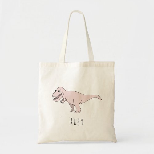 Cute Baby Girl T_Rex Dinosaur with Name Diaper Tote Bag