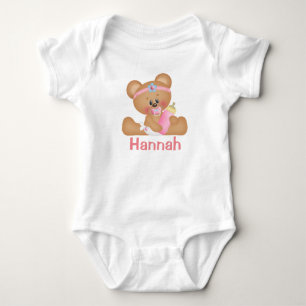Cute Baby Girl Teddy Bear and Monogram Bodysuit