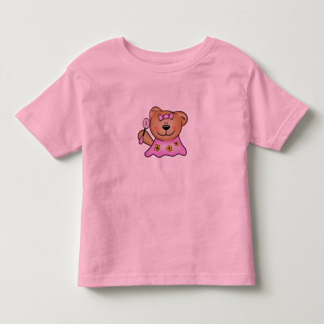 Cute Baby Girl Teddy Bear in Pink Toddler T-shirt (Front)