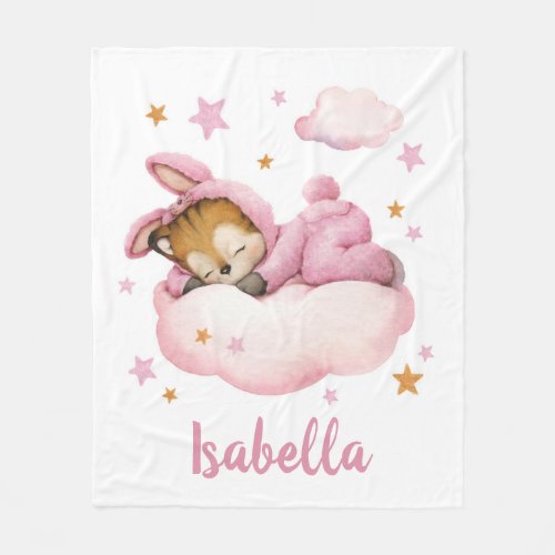 Cute baby girl tiger sleeping cloud Sweet dreams Fleece Blanket