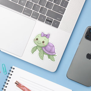 Cute Baby Girl Tortoise Sticker with Purple Shell 