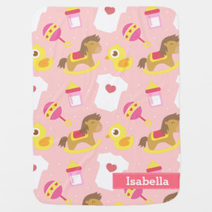 Cute Baby Girl Toys and Clothes Pattern Receiving Blanket