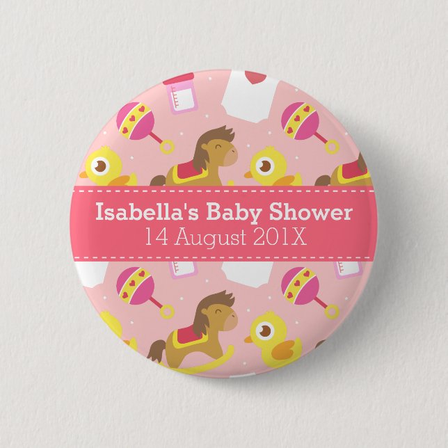 Cute Baby Girl Toys, Baby Shower Party Favor Button (Front)