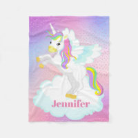 Cute baby girl unicorn add name blanke fleece blanket