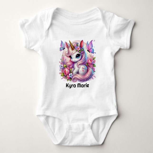 Cute baby girl unicorn fantasy baby bodysuit (Front)