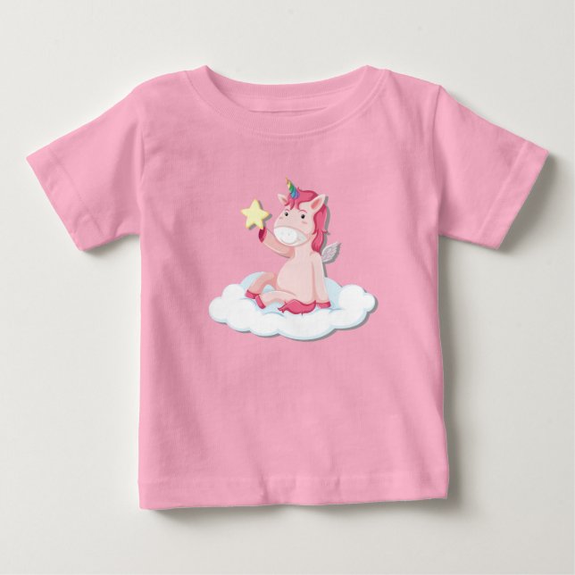 Cute Baby Girl Unicorn Pink Baby T-Shirt (Front)
