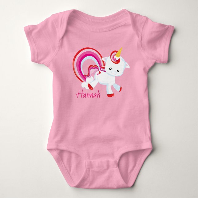 Cute Baby Girl Unicorn Rainbow Personalized Baby Bodysuit (Front)