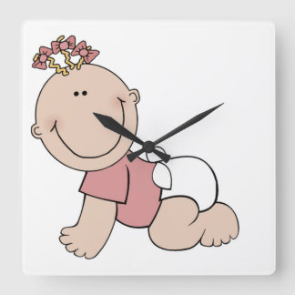 Cute Baby Girls Children's Nursery Clock Square