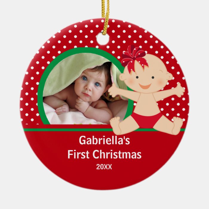 Cute Baby Girls First Christmas Photo Ornament