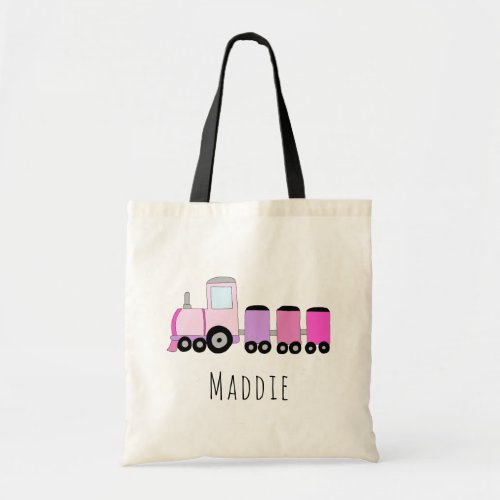 Cute Baby Girls Locomotive Train and Name Tote Bag