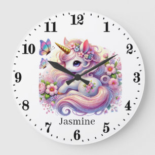 Cute baby girls nursery unicorn  large clock