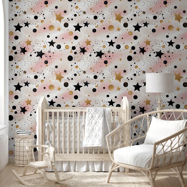 Cute baby girls stars pattern nursery wallpaper  (Kids)