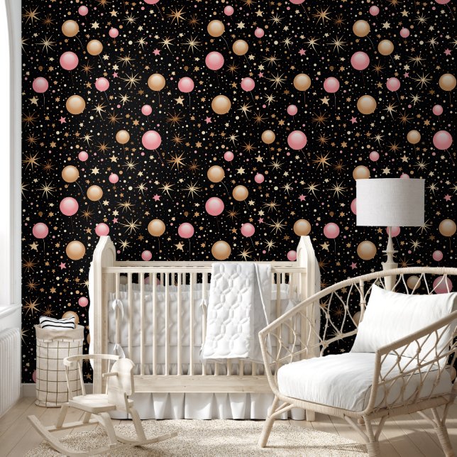 Cute baby girls stars pattern nursery Wallpaper Wallpaper (Kids)