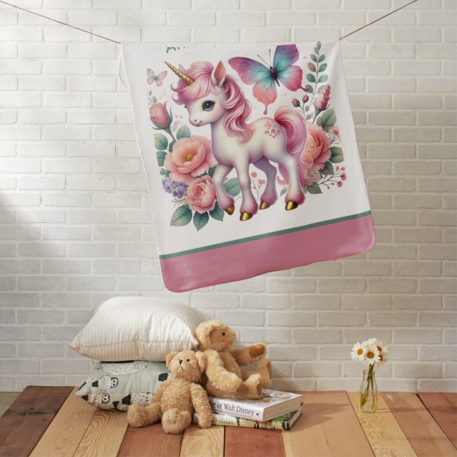 Cute baby girls unicorn add name baby blanket (In Situ)
