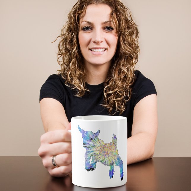 Cute Baby Goat Colorful Farm Animal Art Coffee Mug (Cute baby goat jumping colorful farm animal art coffee mug)