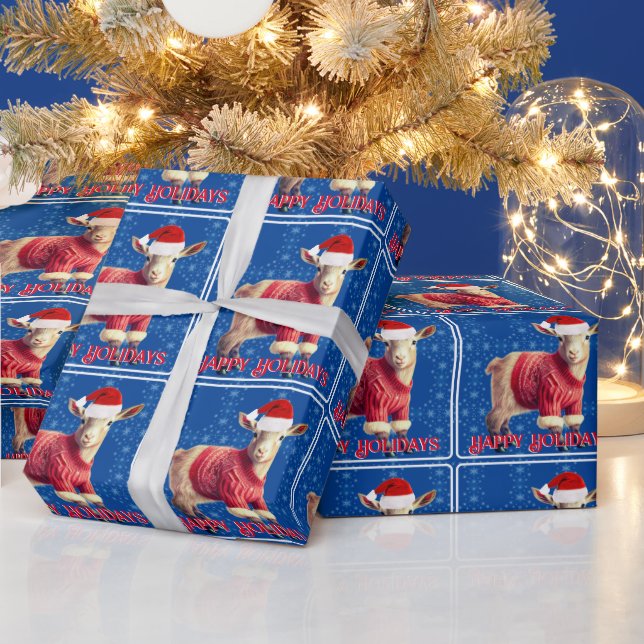 Cute Baby Goat in Santa Hat Wrapping Paper (Holidays)