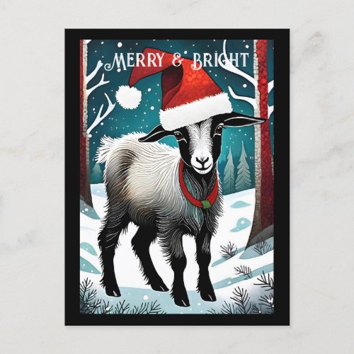 Cute Baby Goat Kid Forest Santa Animal Christmas Postcard