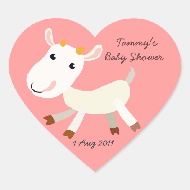 Cute Baby Goat Kid Heart Baby Shower Sticker (Front)