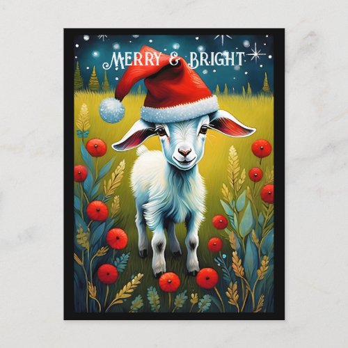 Cute Baby Goat Kid Meadow Santa Animal Christmas Postcard