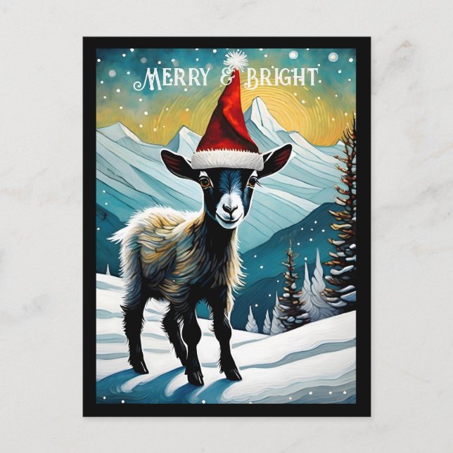 Cute Baby Goat Kid Santa Animal Christmas Postcard (Front)